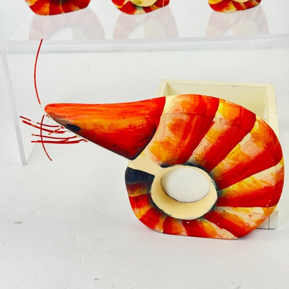 Napkin Holders Wooden Shrimps Carved Rings Set 4 Matching Box Kitchen Decor Seaf - Picture 5 of 12